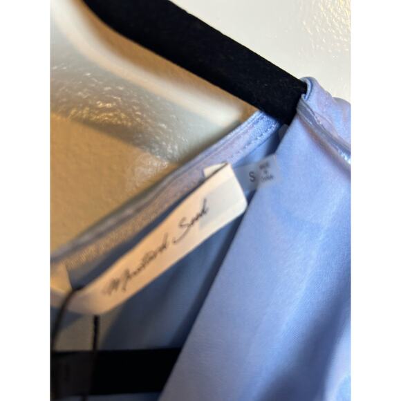 Mustard Seed Boutique Blue Jumpsuit Size Small Satin Feel Wide Leg Pastel - Picture 5 of 8